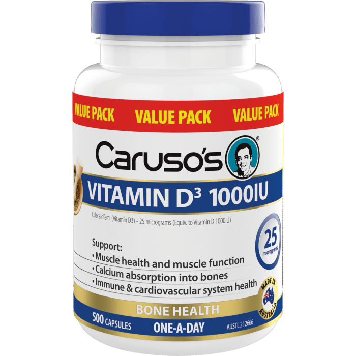 Caruso's Vitamin D3 1000IU - 500 Capsules